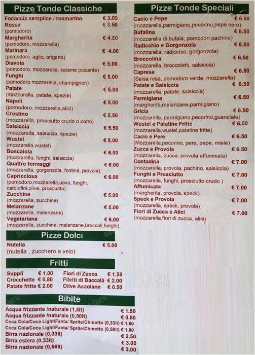 Menu de Il Pizzavendolo