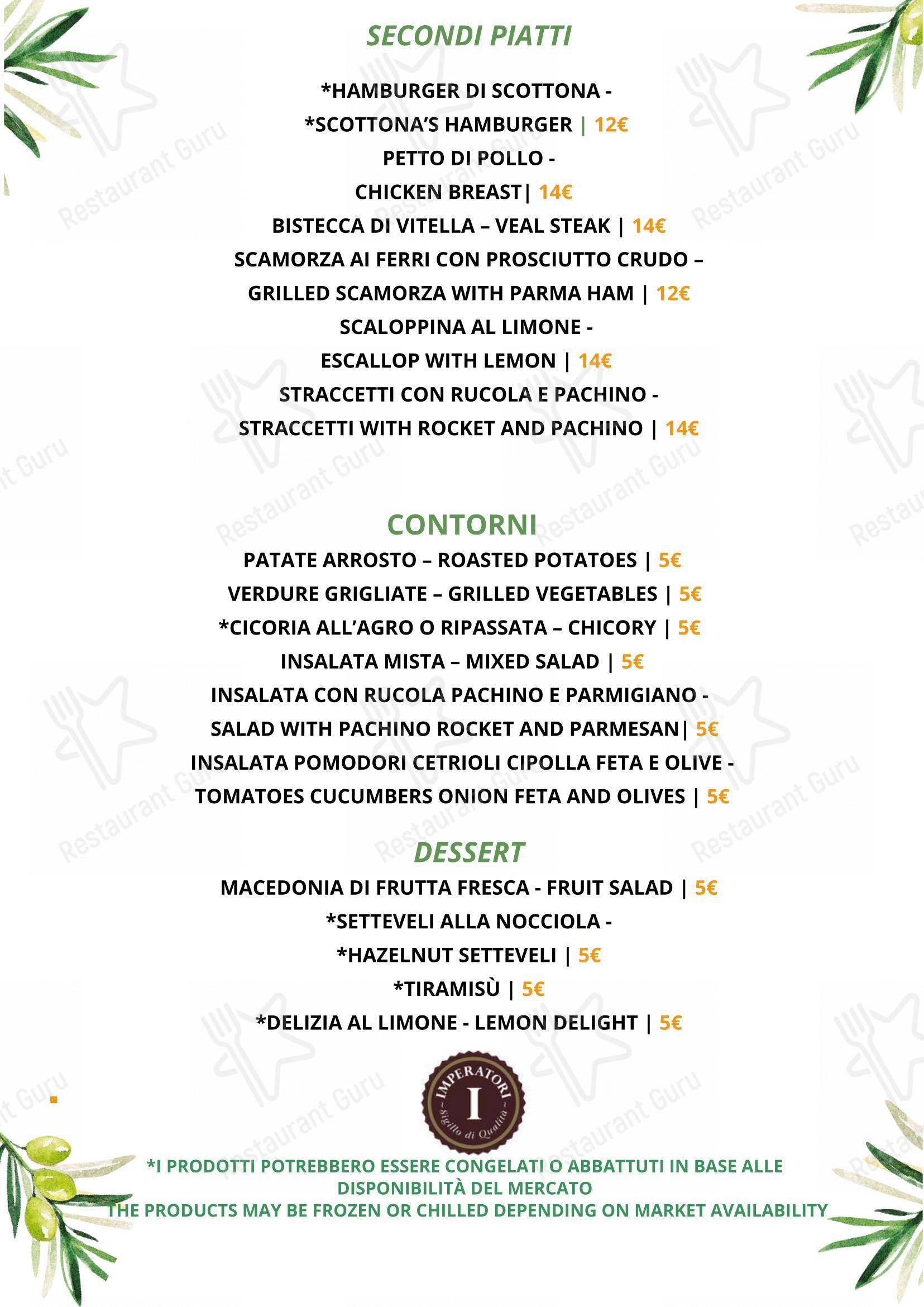 Menu per Imperatori pub & bar
