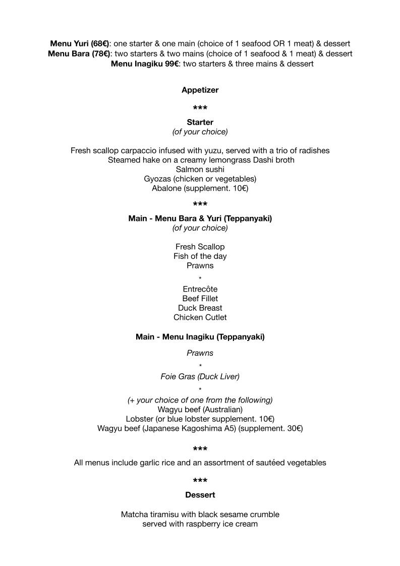 Menu de Inagiku
