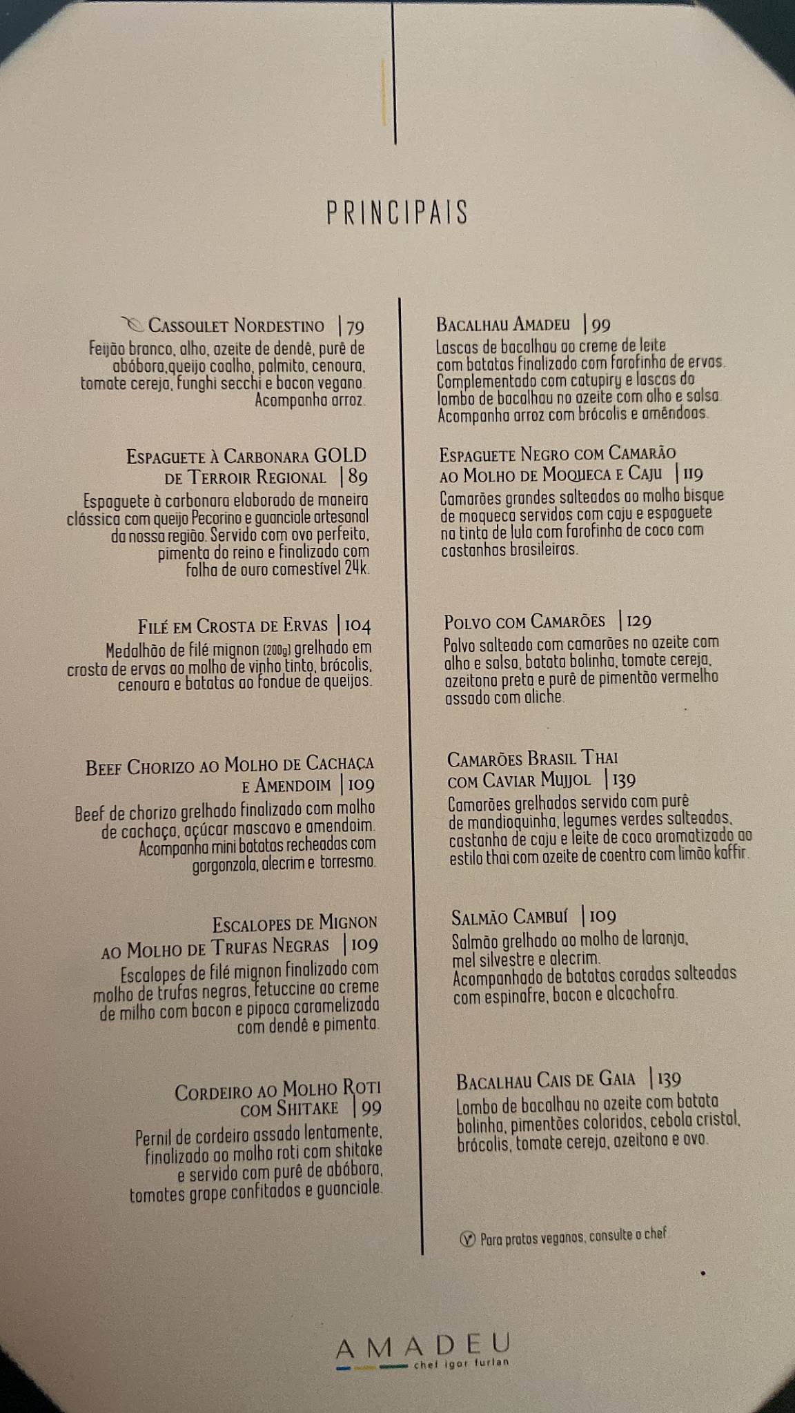 Restaurante Amadeu cardápio