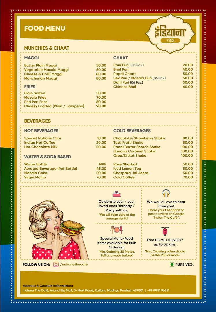 Indiana The Café menu