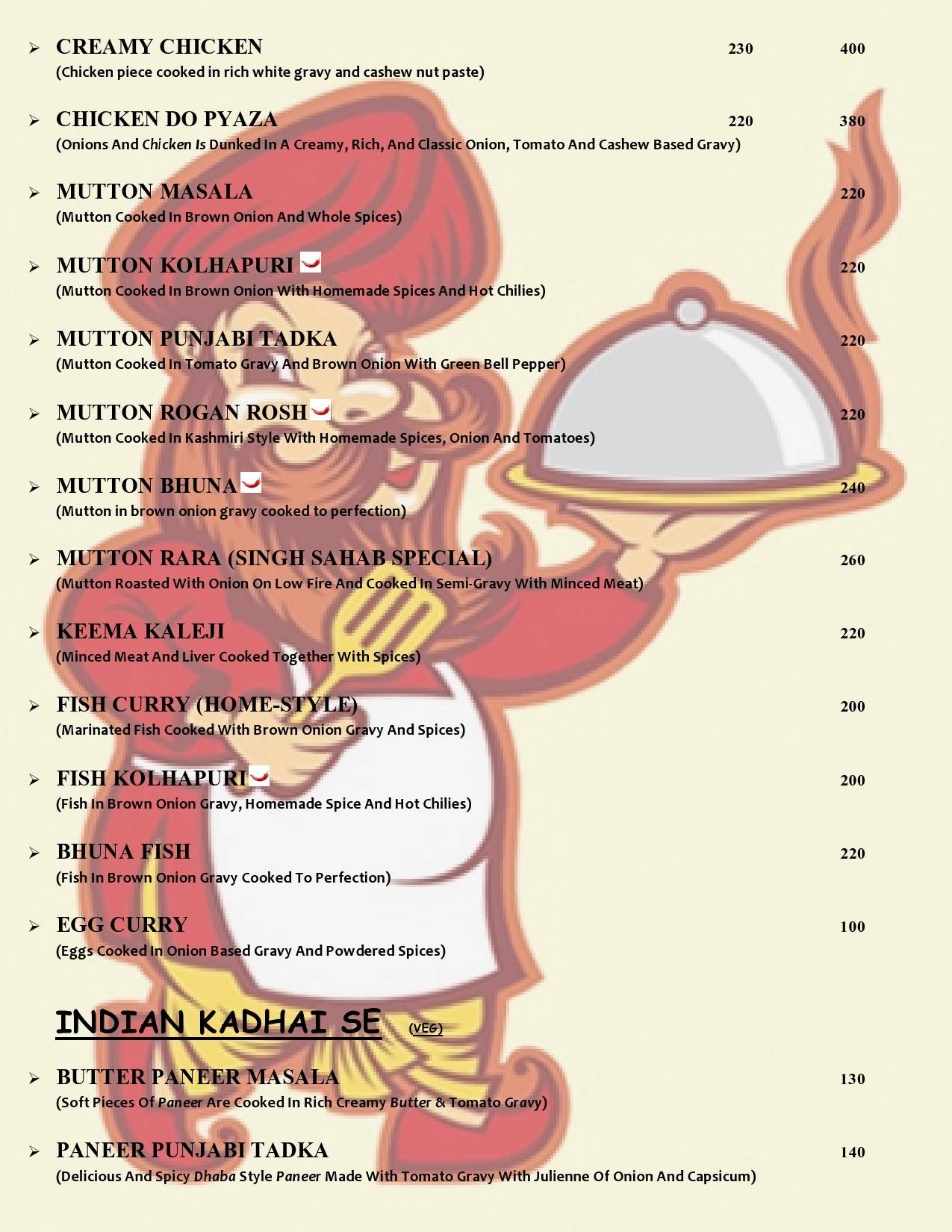 Singh Sahab Restaurant menu