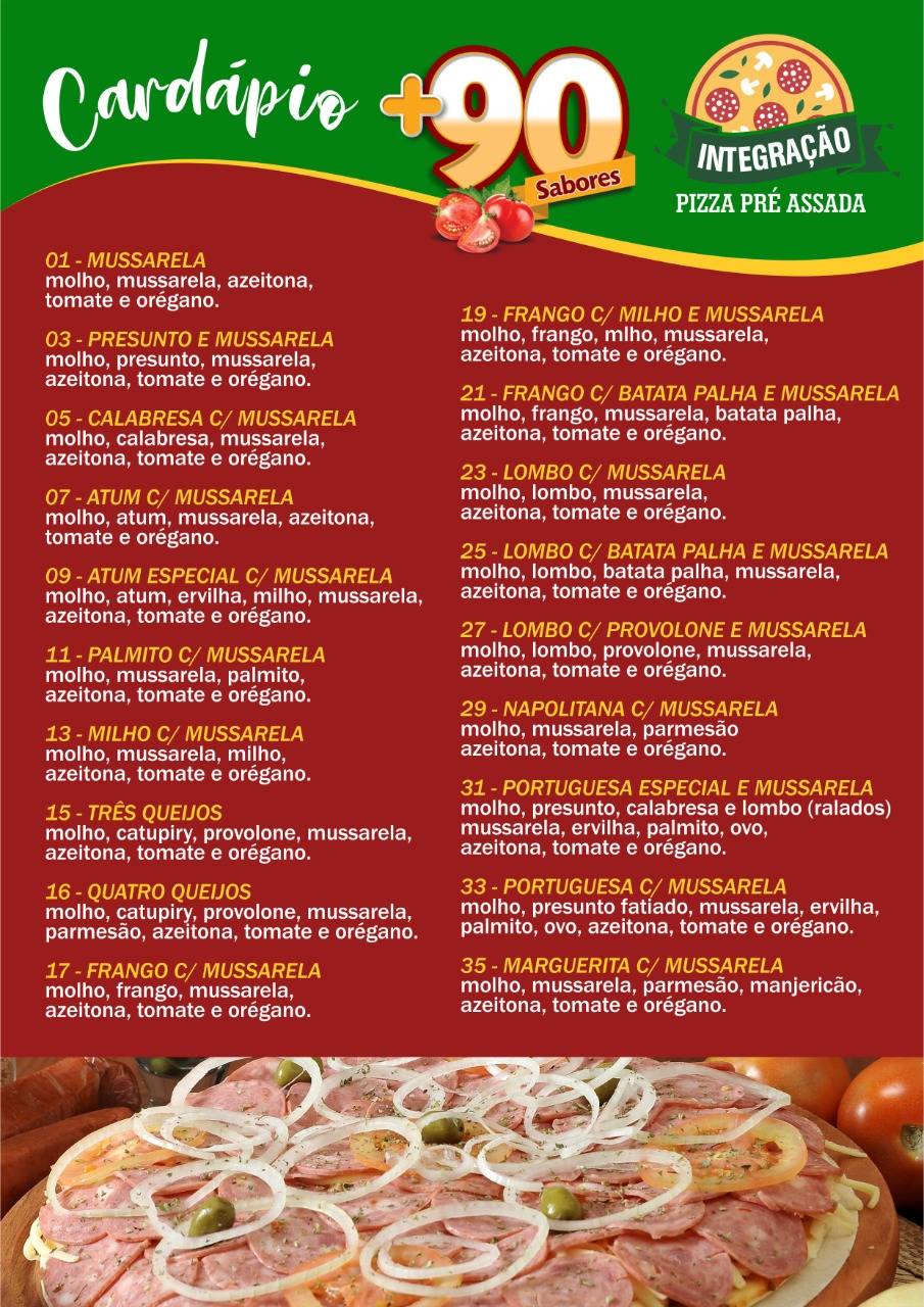 Integração Pizzas Pré Assada cardápio