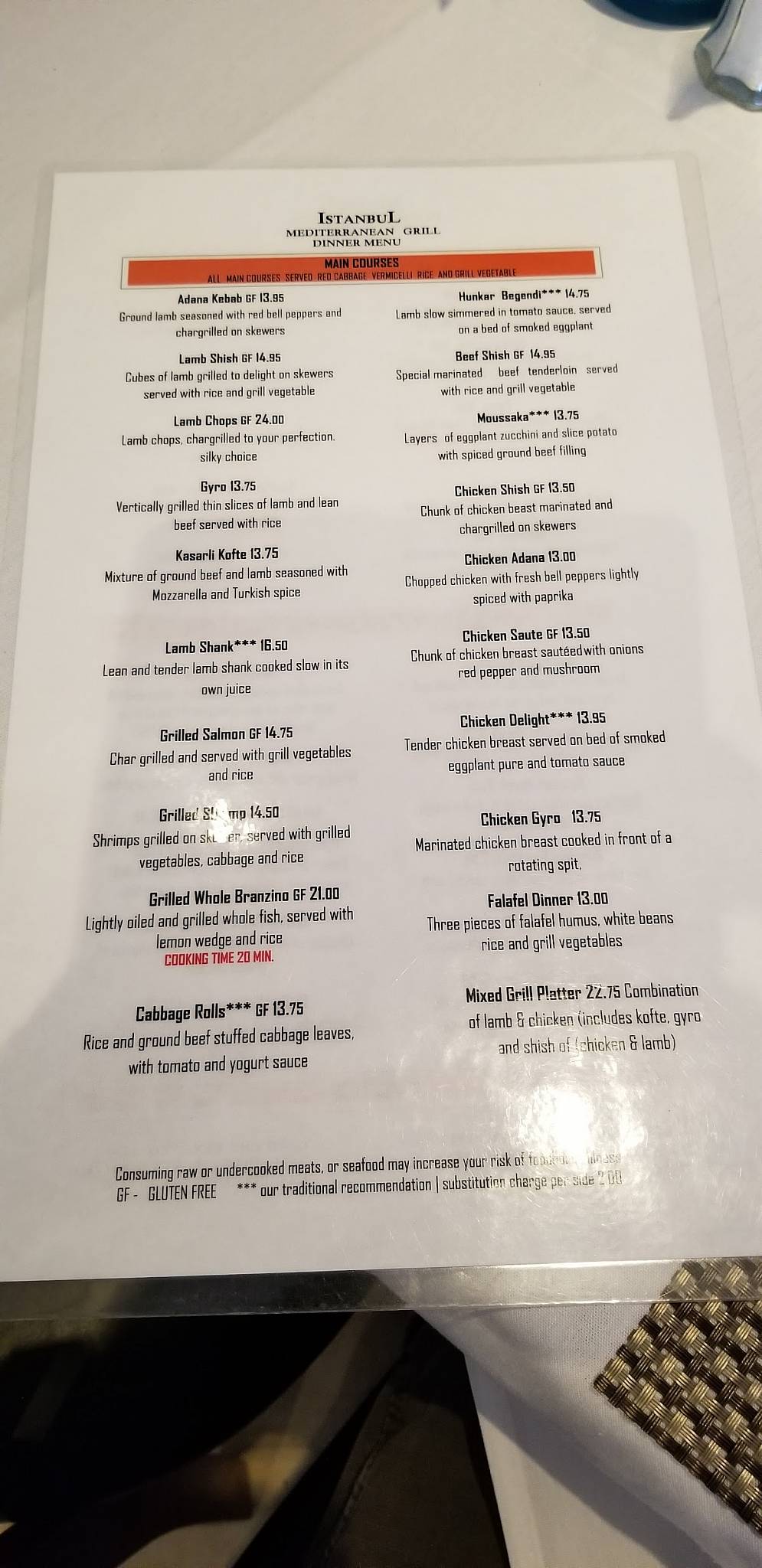 Menu at Istanbul Grill restaurant, Arlington, S Cooper St