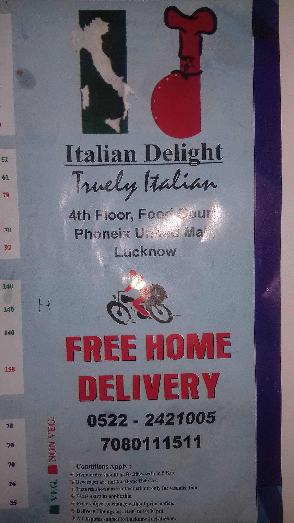Italian Delight menu