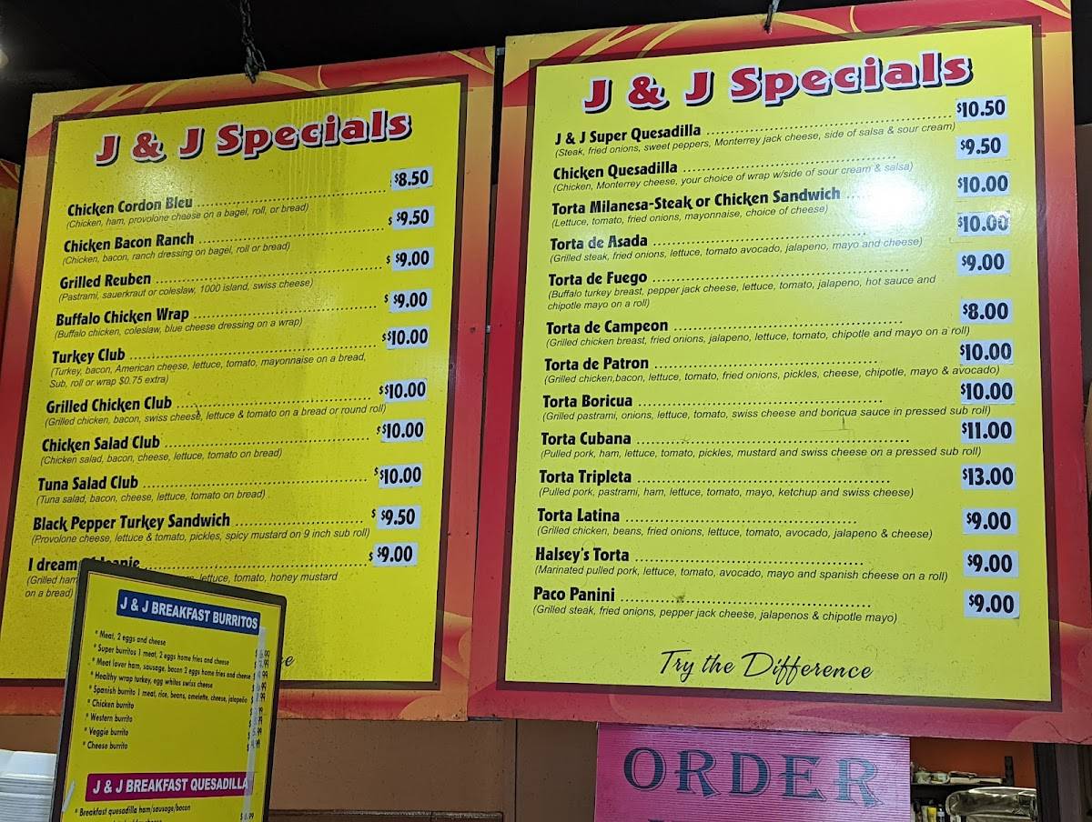 Menu at J & J Beyond Bagels restaurant,