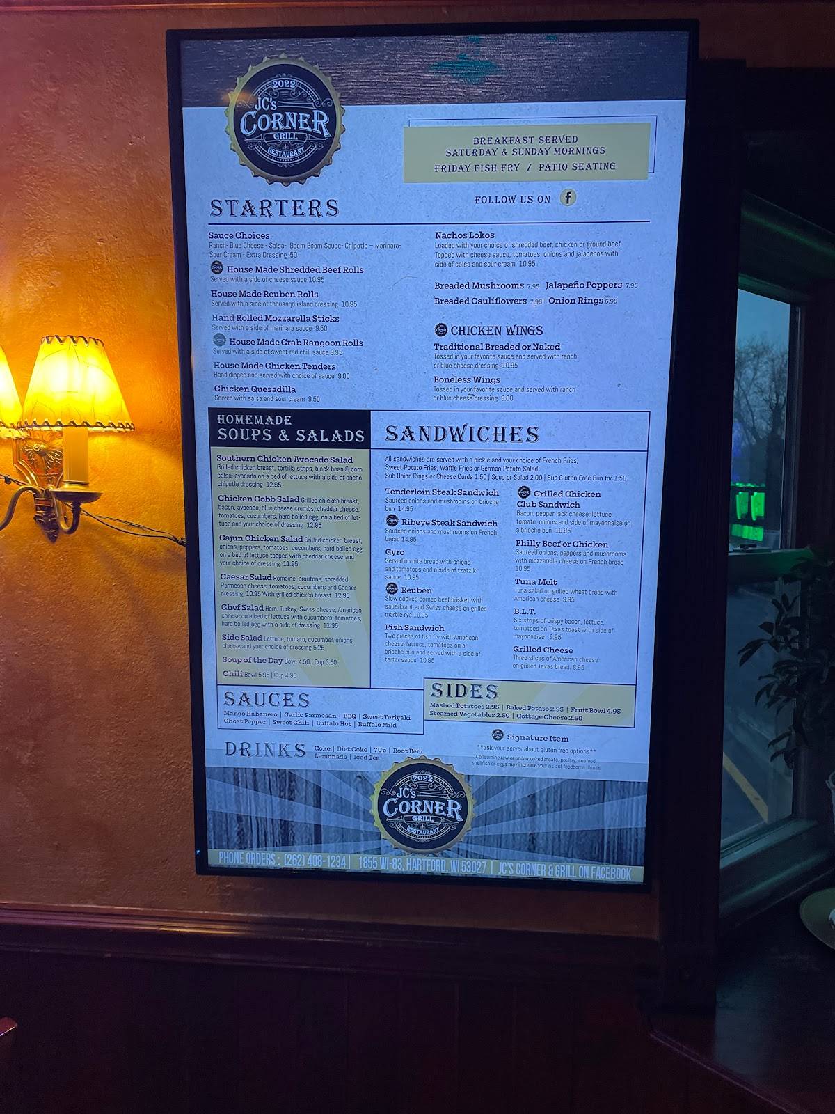 Menu at JC's Corner & Grill restaurant, Hartford