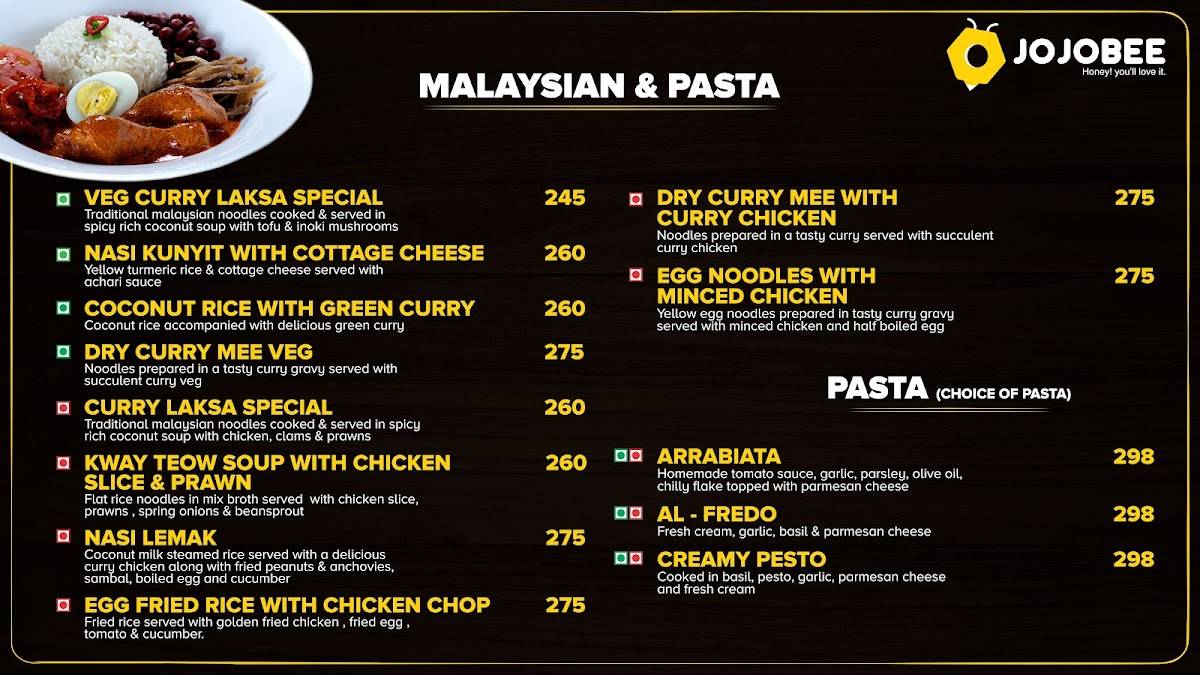JOJOBEE JUHU menu