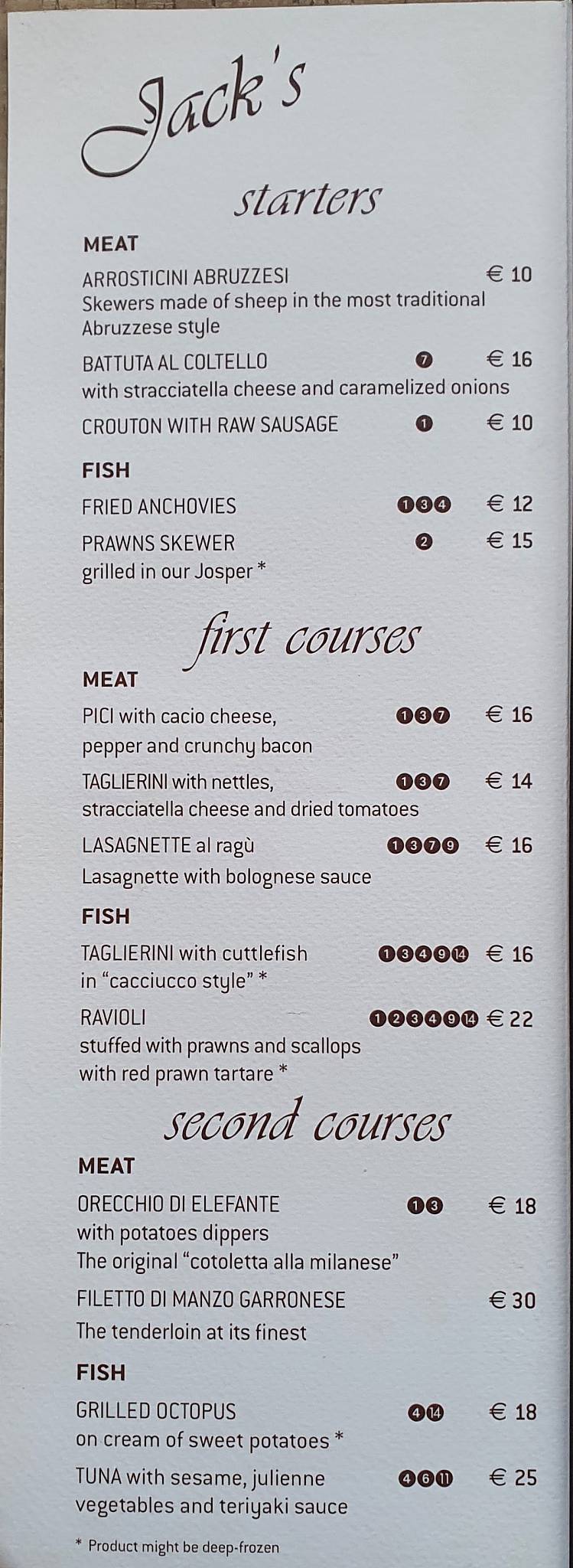 Menu di Jack's Braceria 