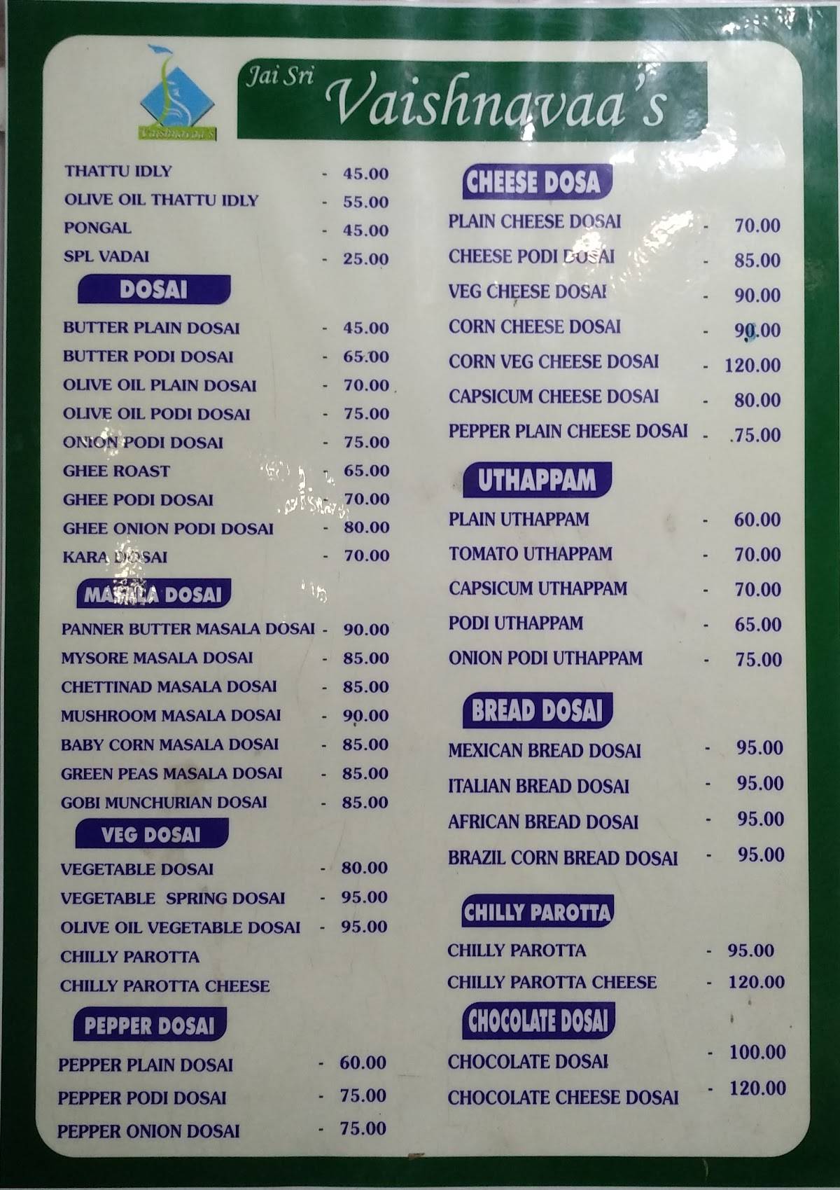 Jai Sri Vaishnavaas menu