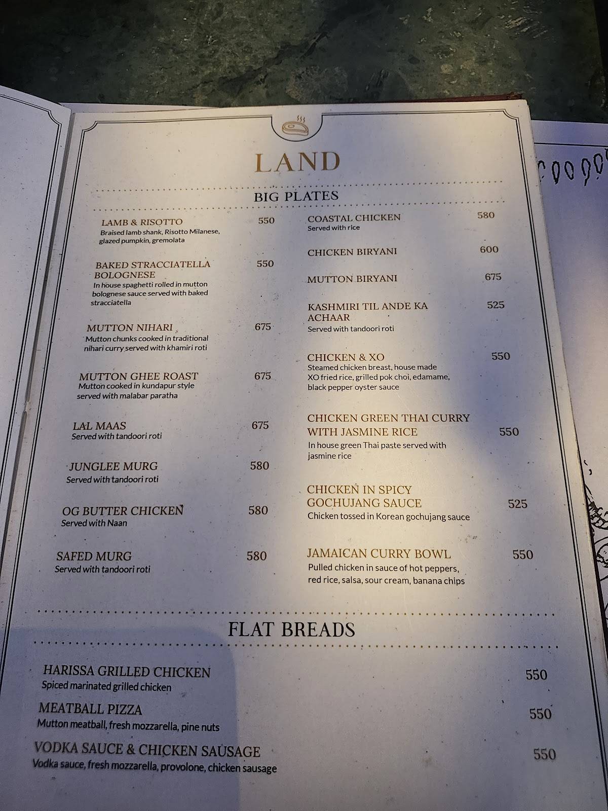 Peacock Restaurant menu