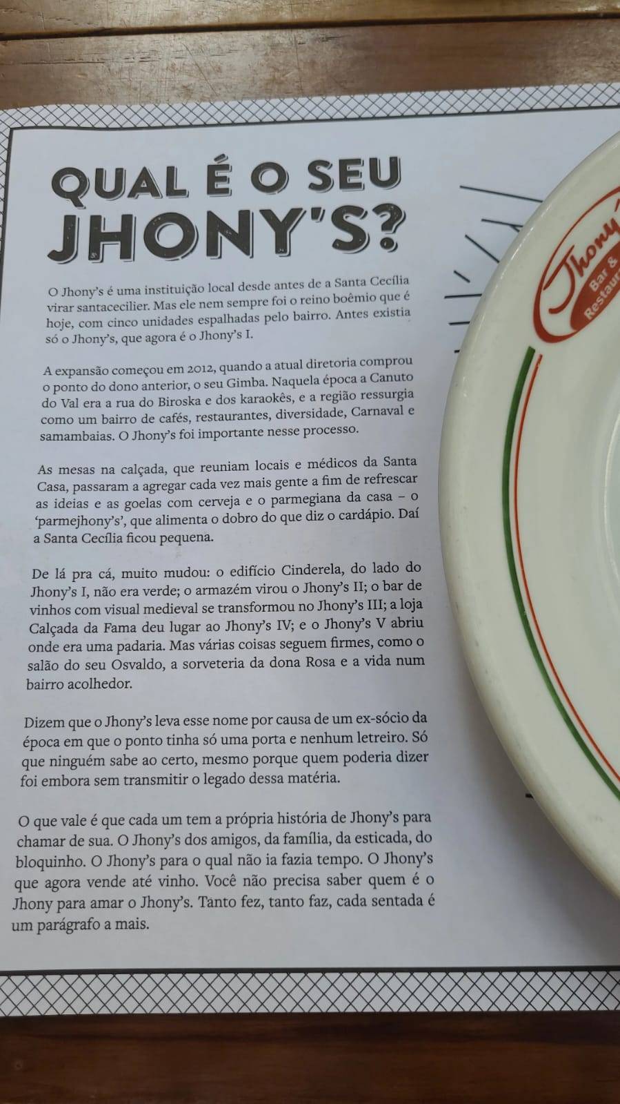Jhony's I Bar & Restaurante cardápio