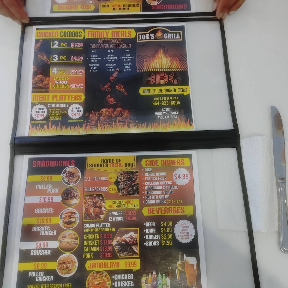 Menu at Joe's Grill & Bar, Dania Beach