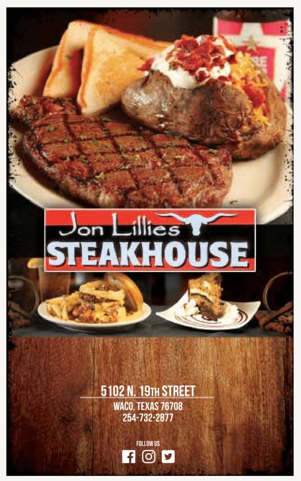 Menu at Papa Bear's steakhouse, Waco
