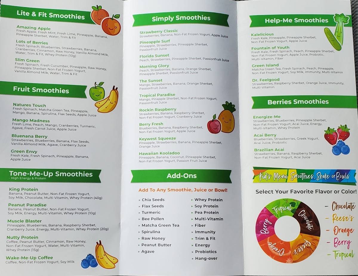 Menu at Juice Cafe, Homestead