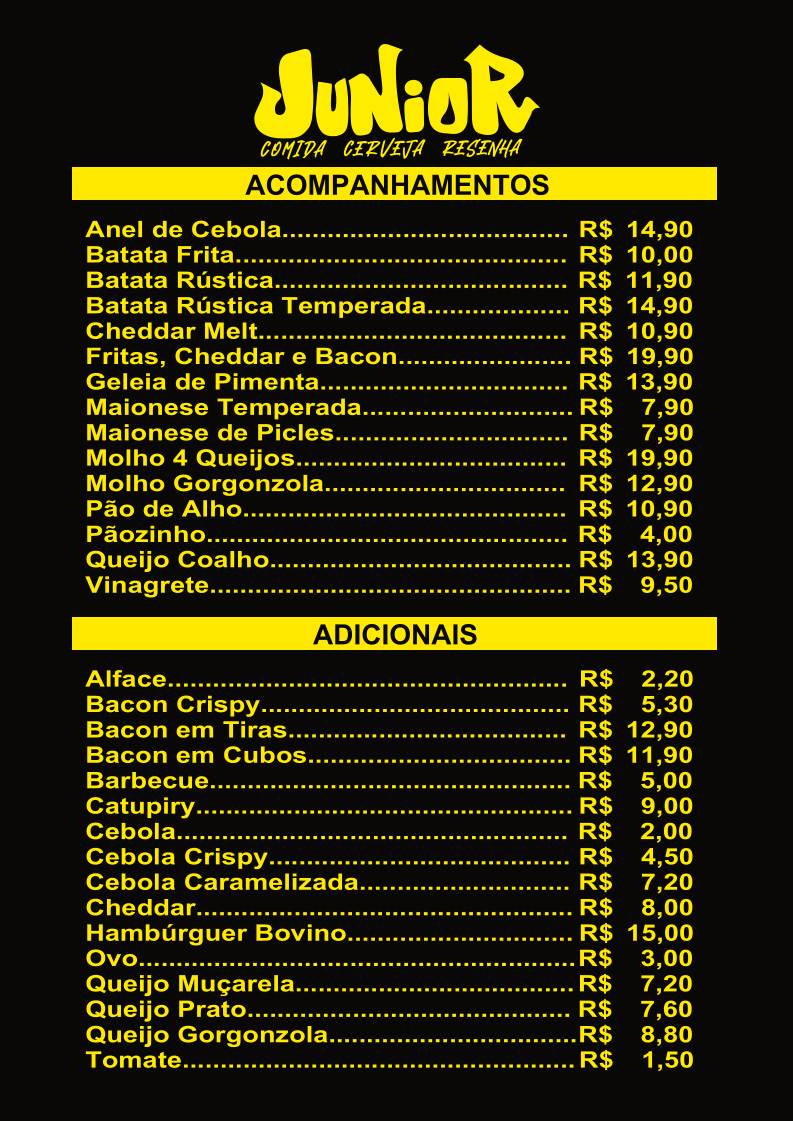 Júnior Beer Burger cardápio