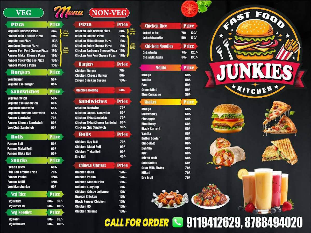 Junkies kitchen menu