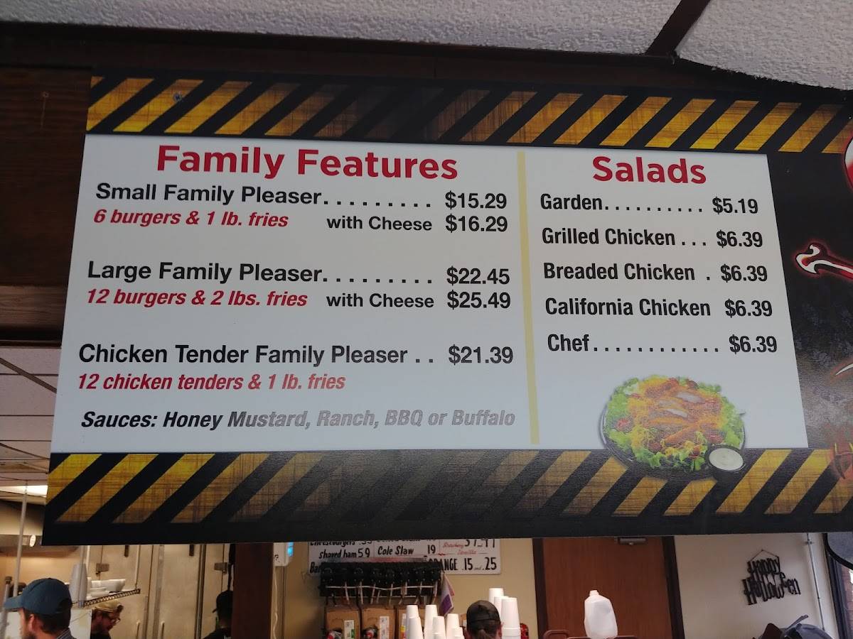 Menu at Just Hamburgers restaurant, Paducah, Jackson St