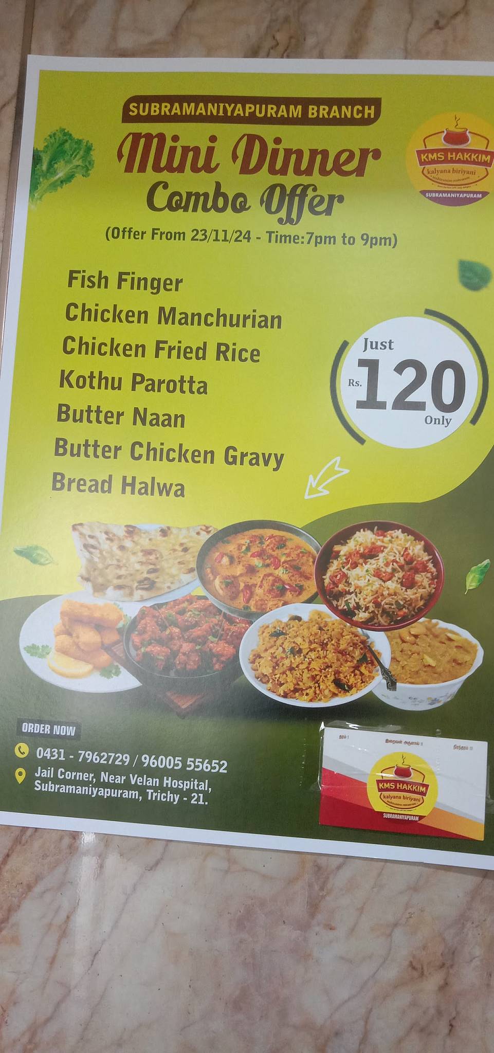 KMS Hakkim Kalyana Biriyani Restaurant menu