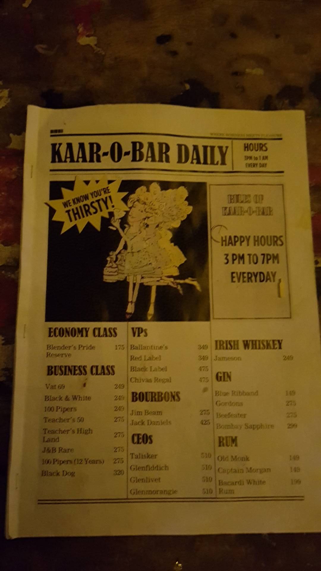 Kaar-o-Bar menu