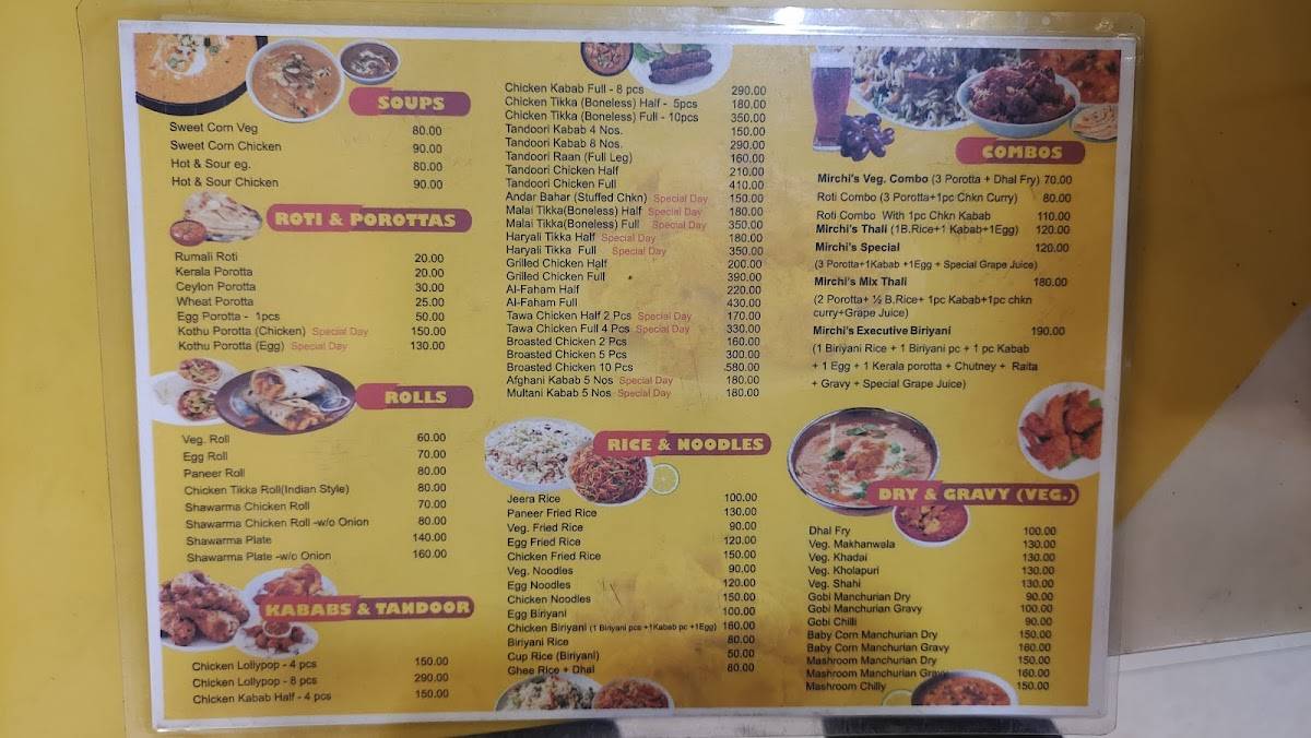 Kabab Mirchi menu