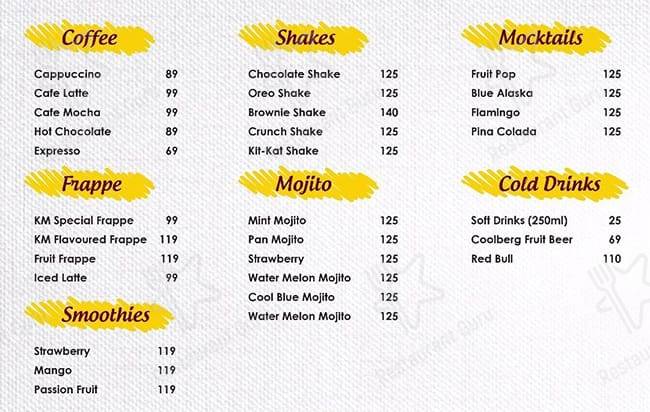 Kali Mirch Cafe & Restaurants menu