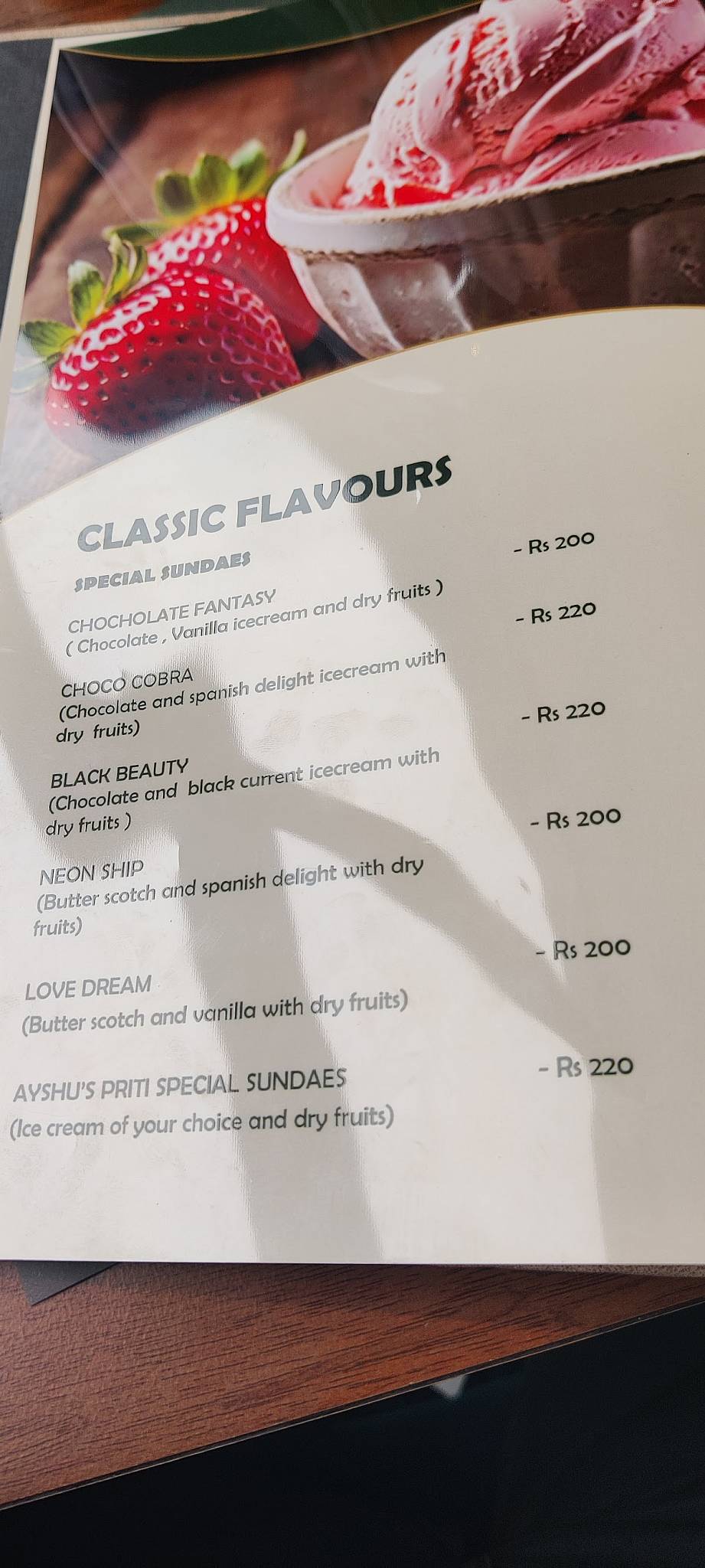 Ayshu's Culinary Restaurant menu