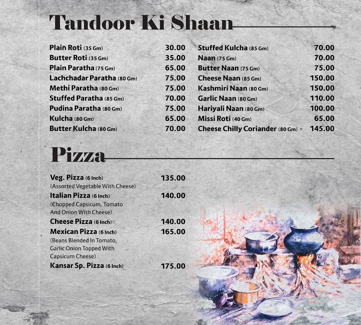 Kansar Garden Restaurant menu