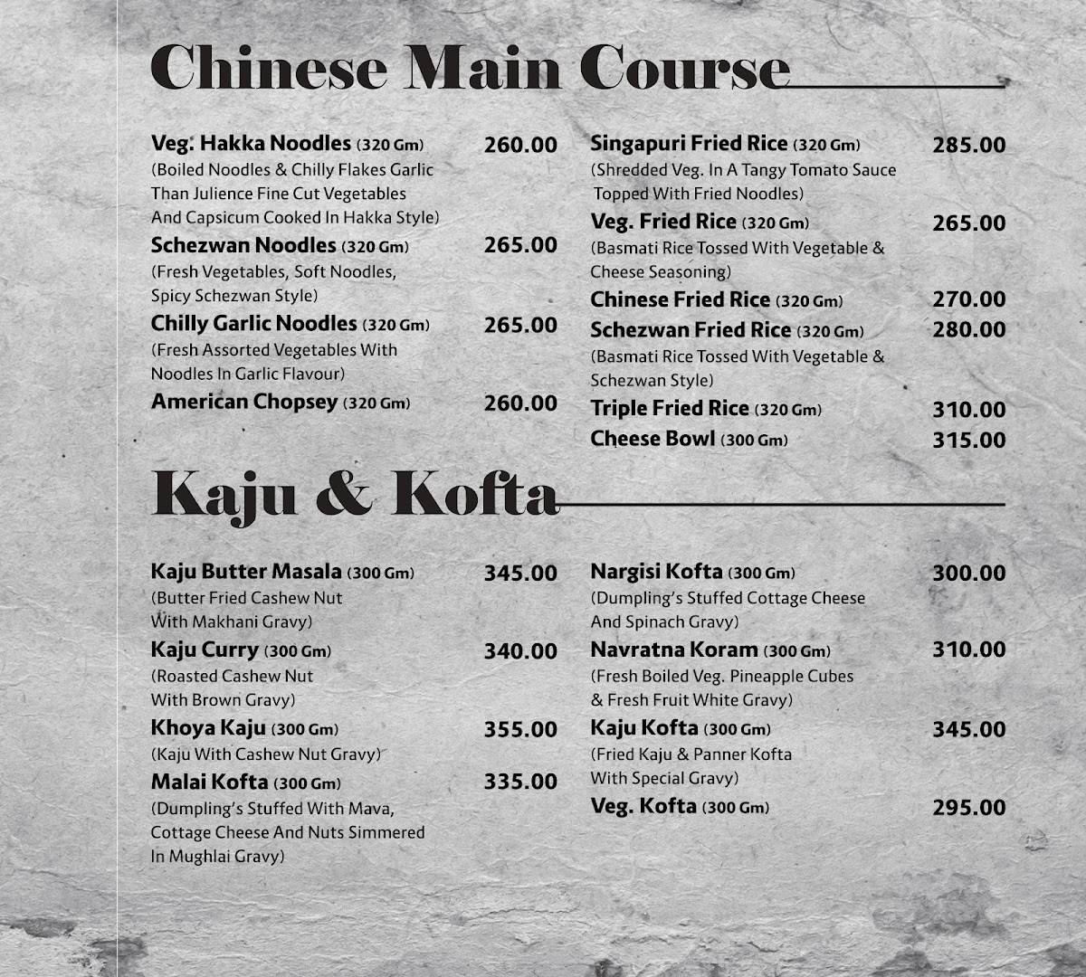 Kansar Garden Restaurant menu