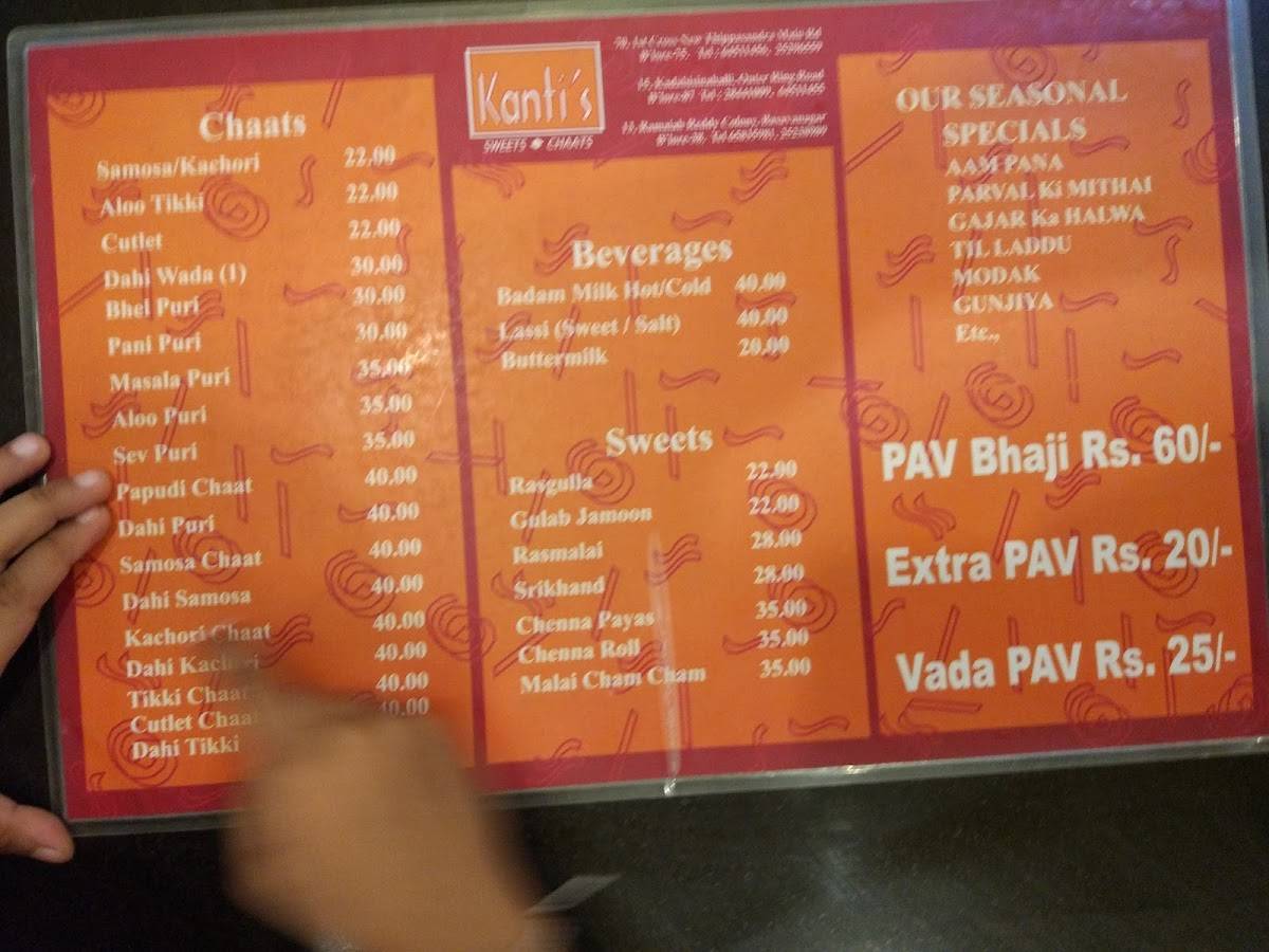 Kanti's sweets menu