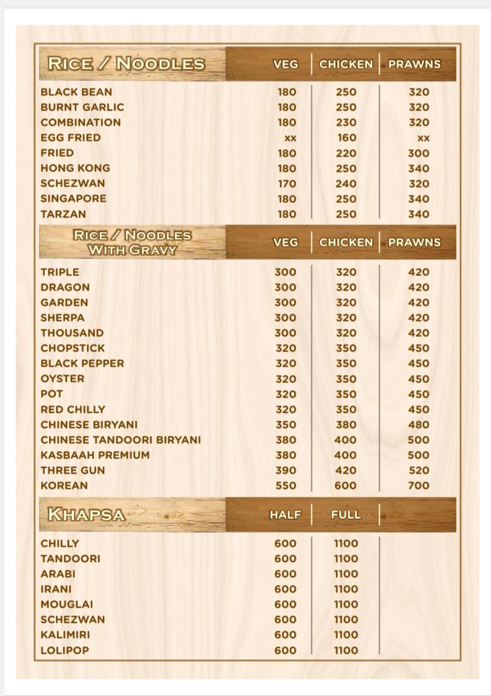 Kasbaah Garden and Restaurant….. menu