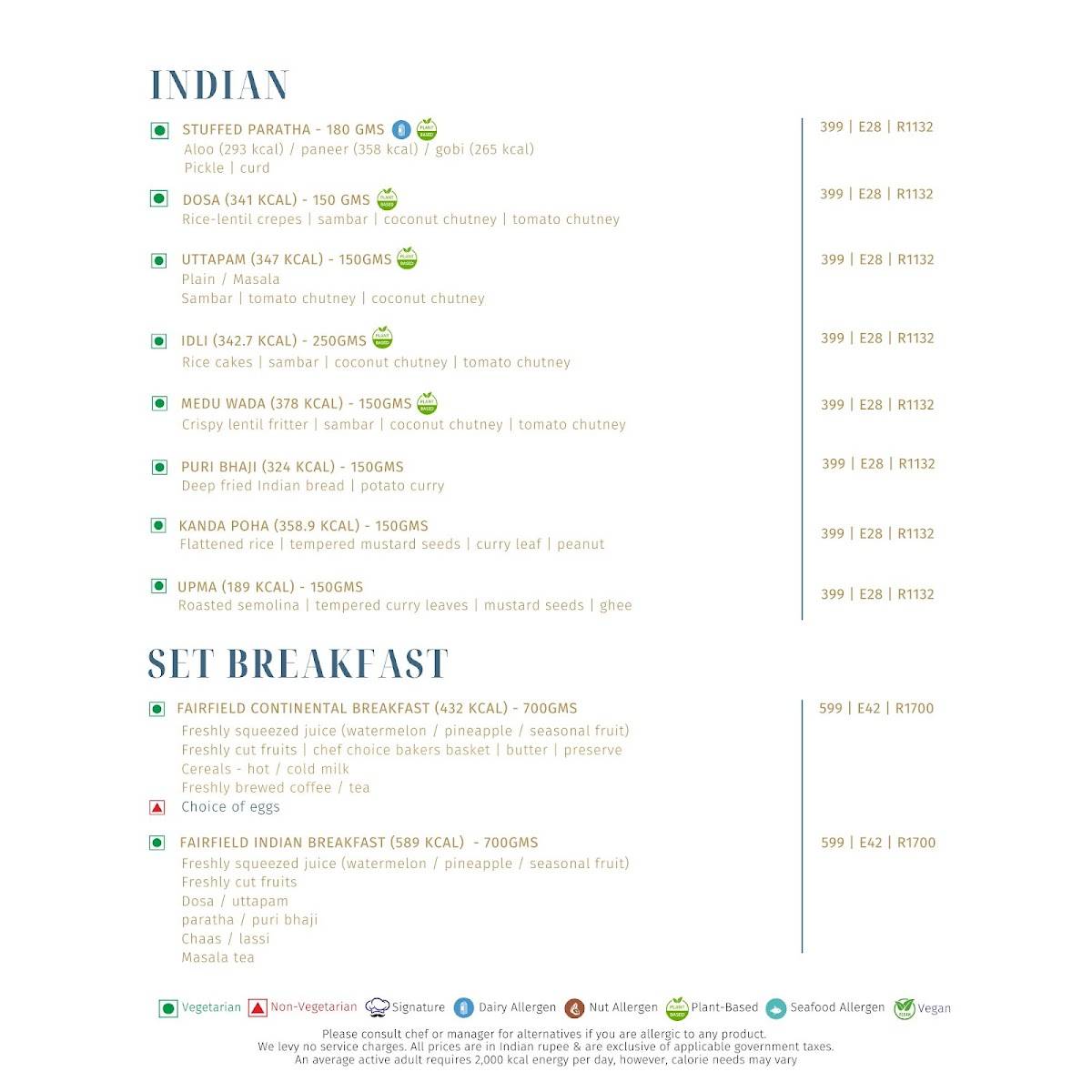 Kava - Fairfield by Marriott Goa Benaulim menu