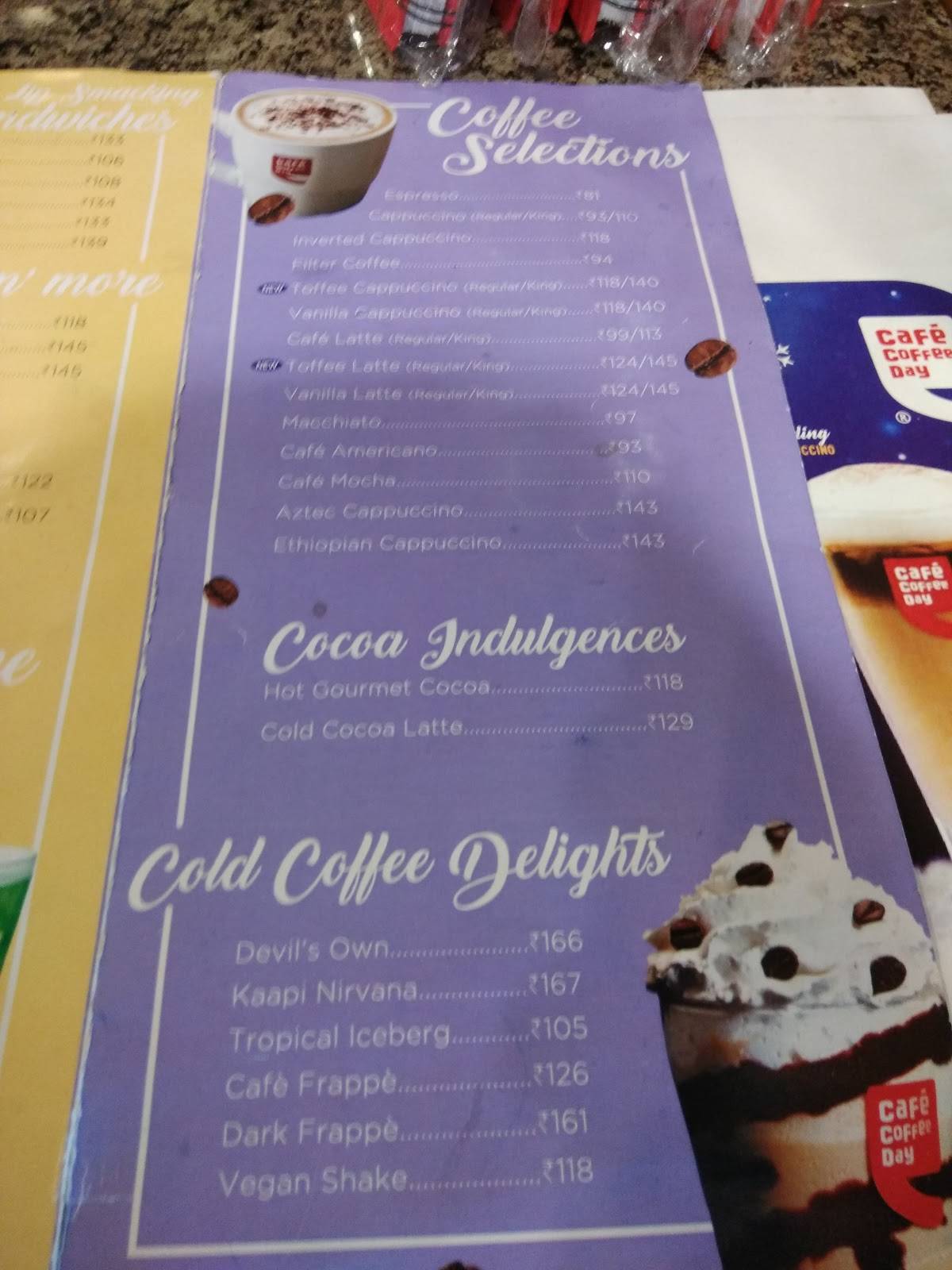 Café Coffee Day menu