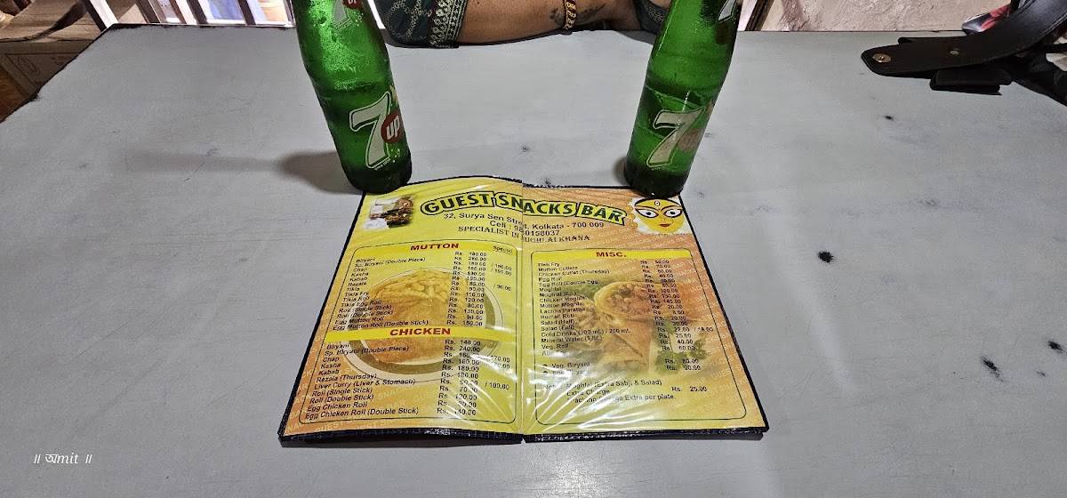 Guest Snacks Bar menu