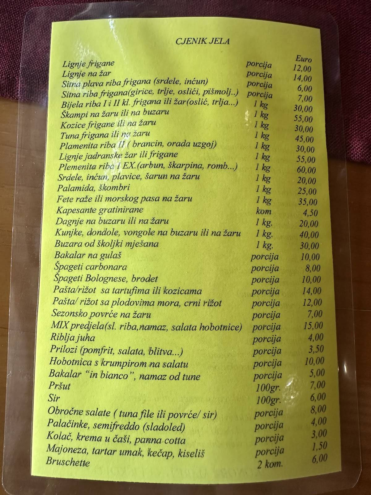 Menu di Konoba Maretina 