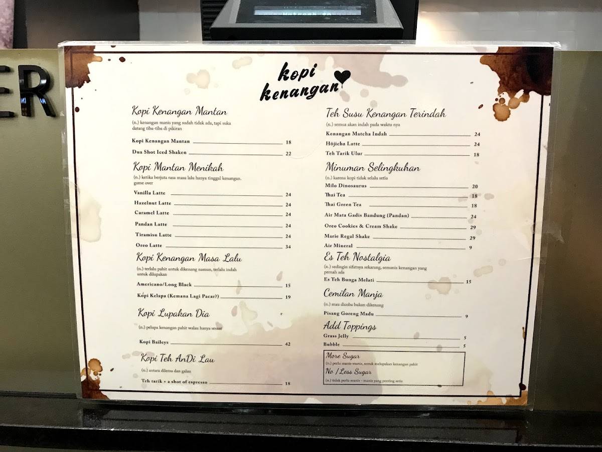 Menu at Kopi Kenangan - Lippo Mall Puri (2), West Jakarta, Lippo Mall
