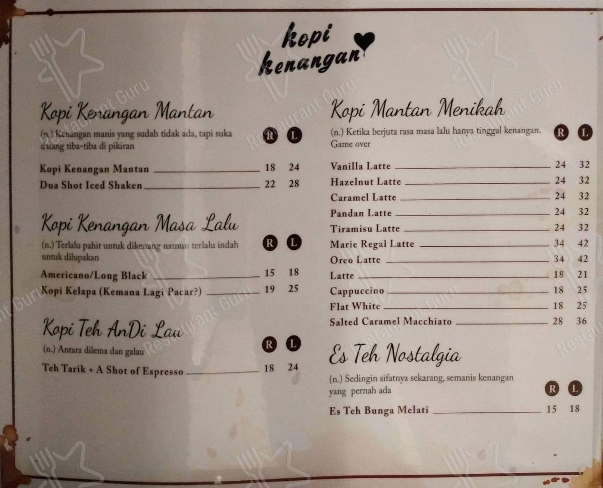 Menu at Kopi Kenangan - Lippo Mall Puri (2), West Jakarta, Lippo Mall