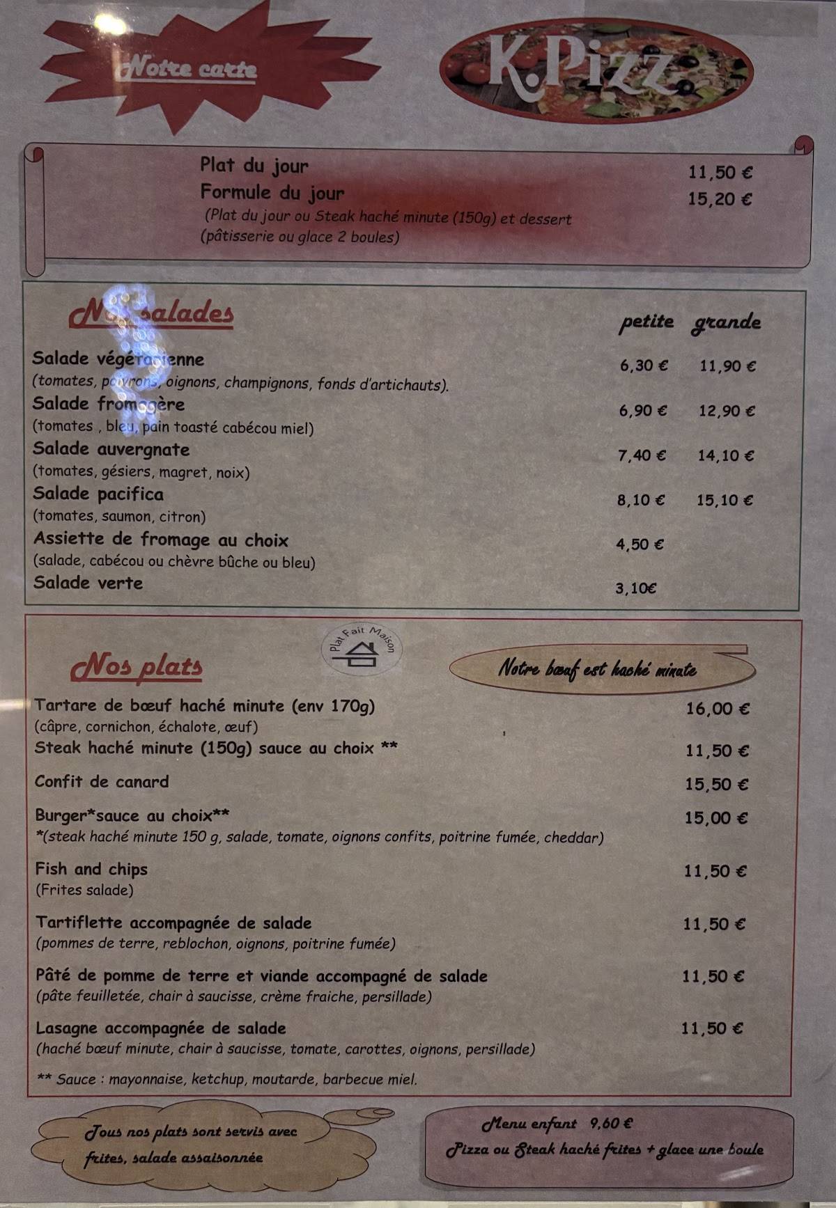 Menu de Kpizz
