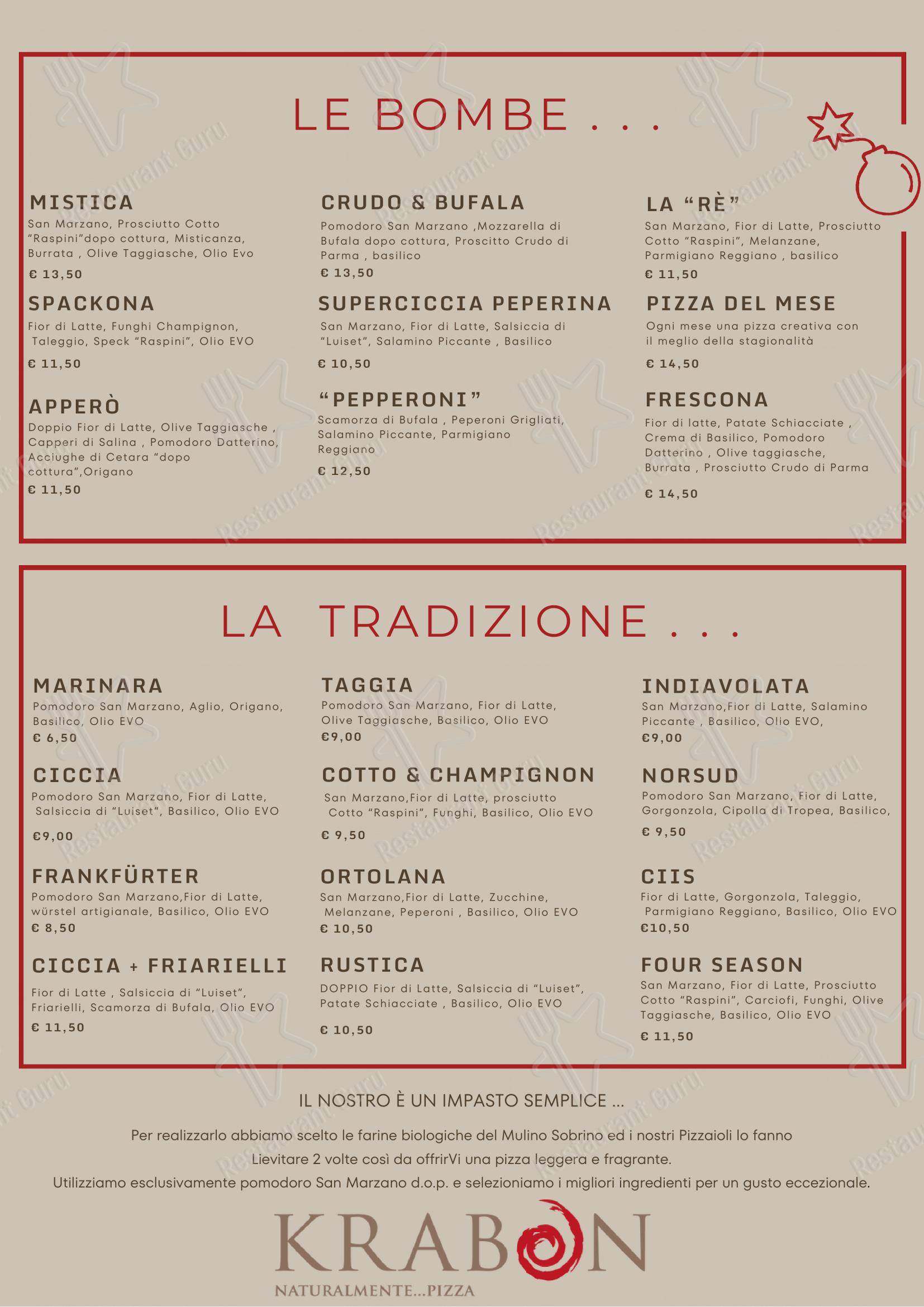 Menu di Krabon . . . naturalmente pizza - Menu
