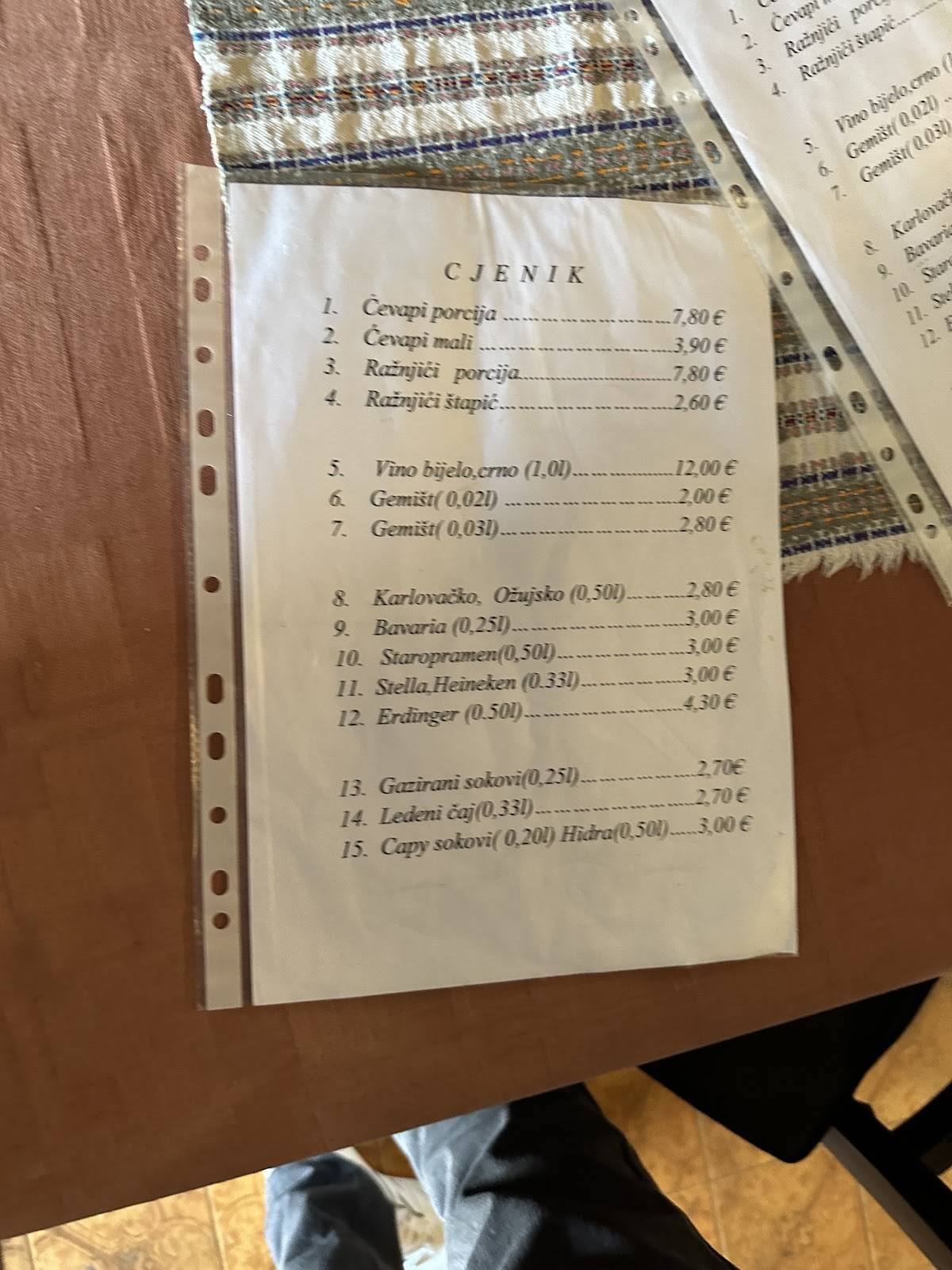 Menu di Krčma Kod Marka 
