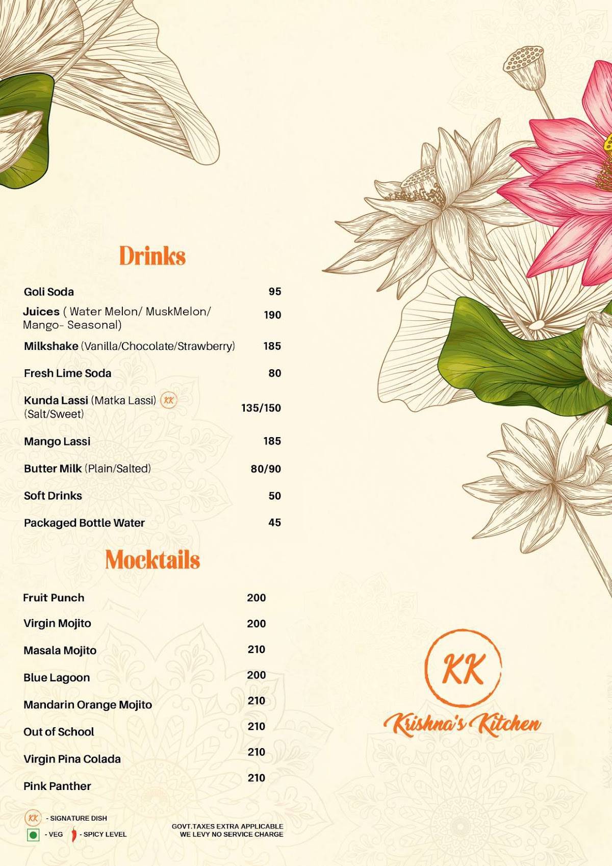 Krishna's Kitchen menu