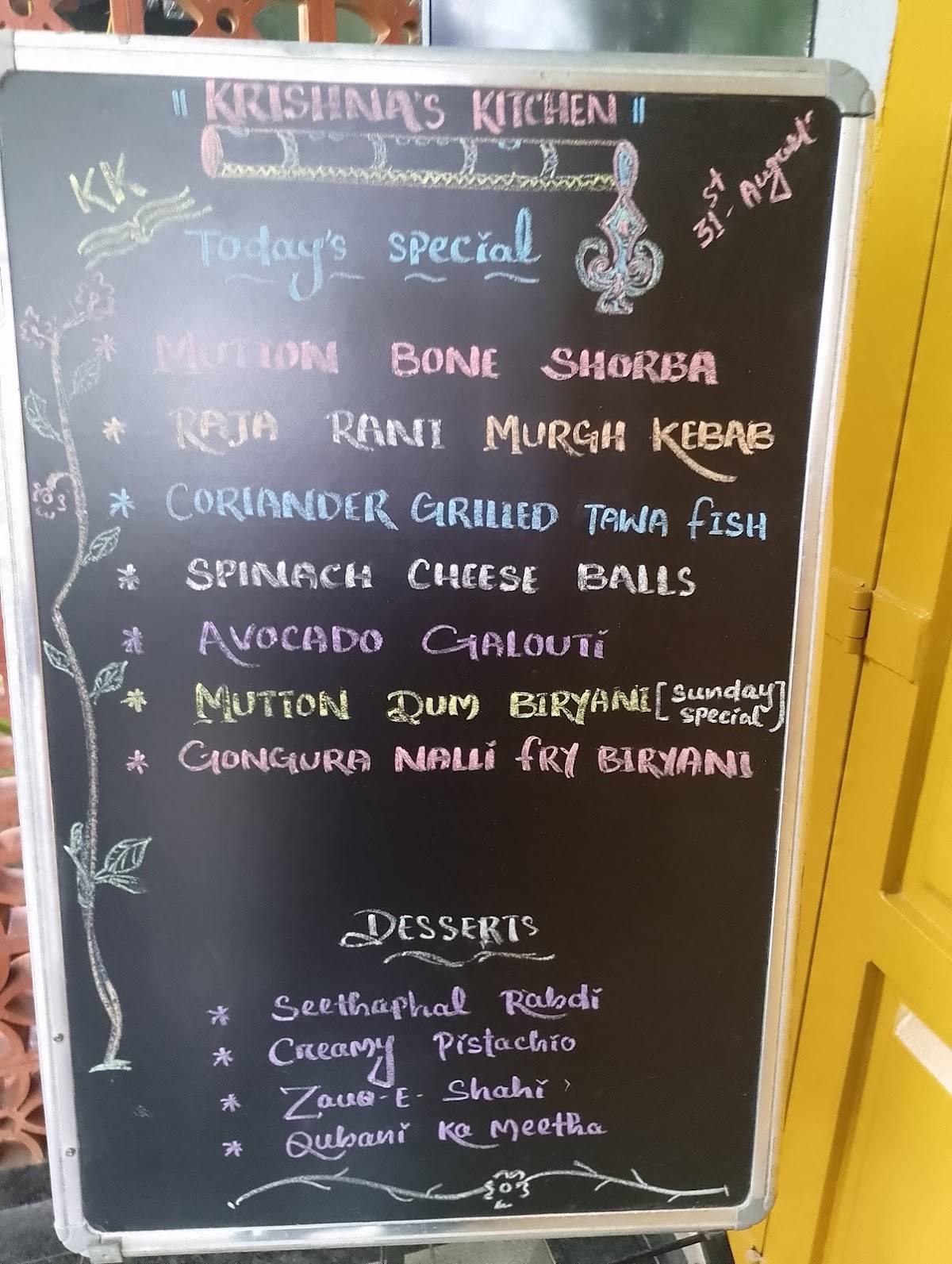 Krishna's Kitchen menu