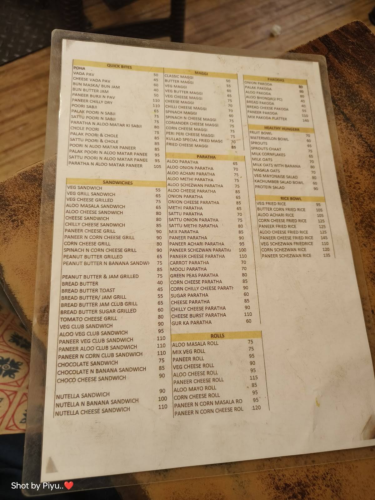 Kullad Cafe menu