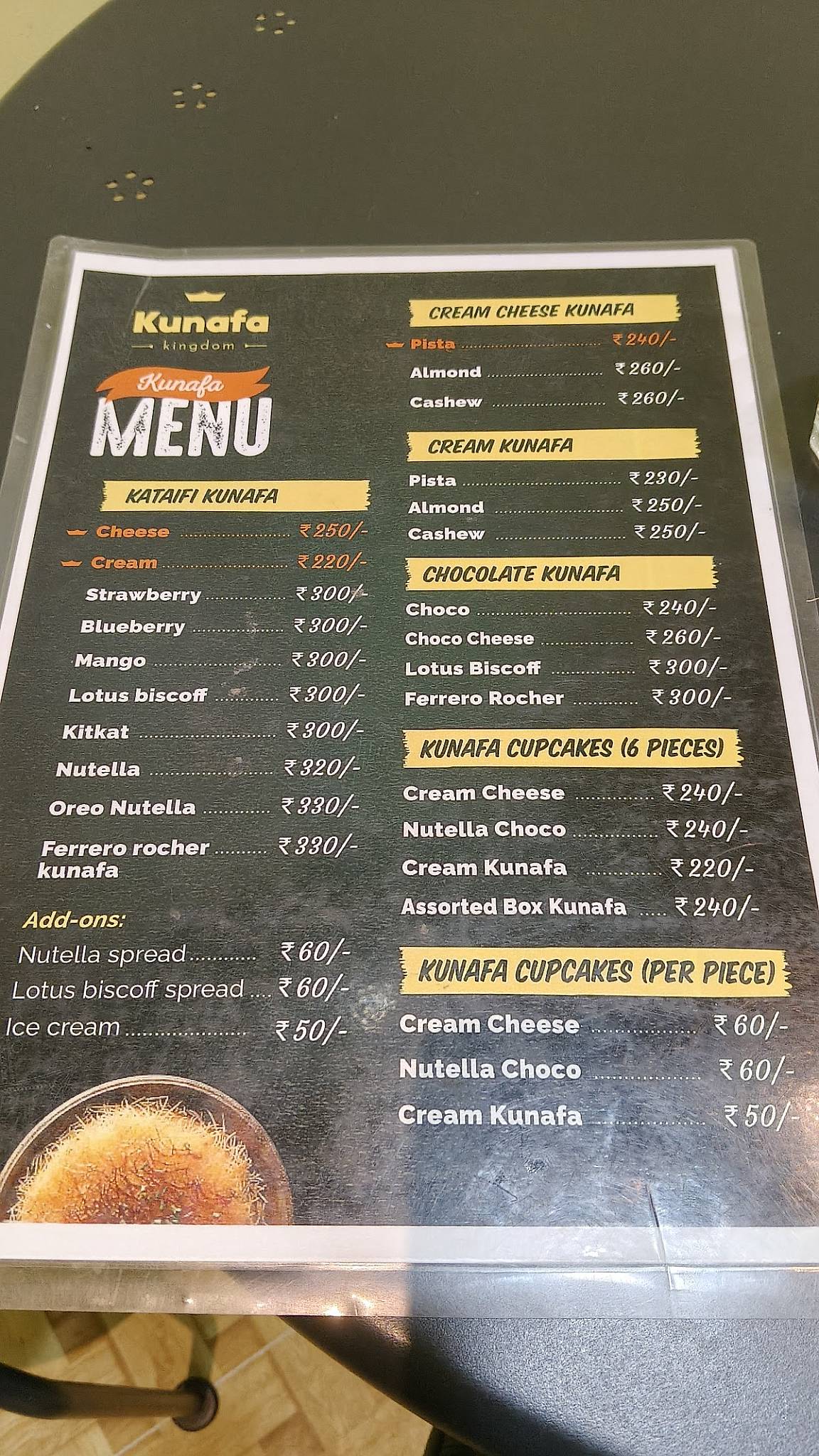 Kunafa Kingdom menu