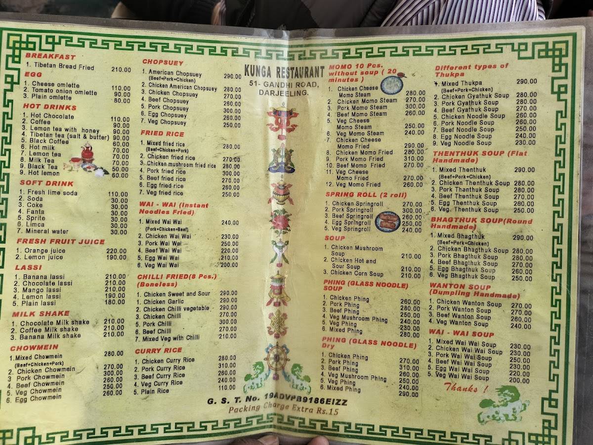 Kunga Restaurant menu