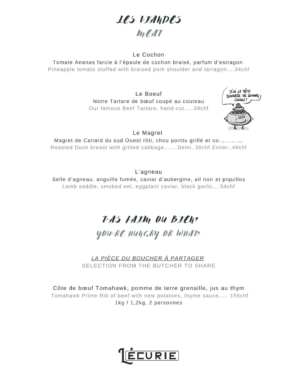Menu di L'Ecurie Restaurant 