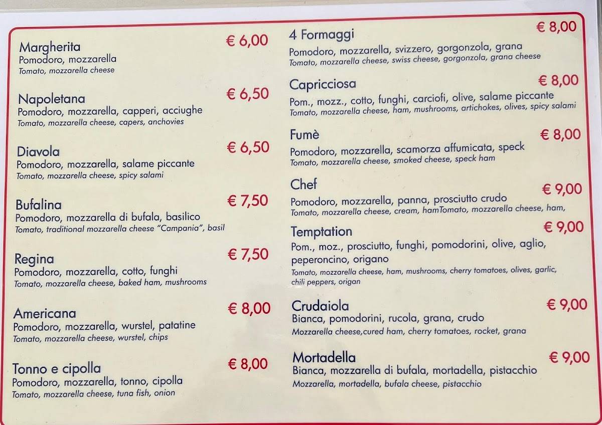 Menu di LA LUCCIOLA bar pizzeria gelateria 