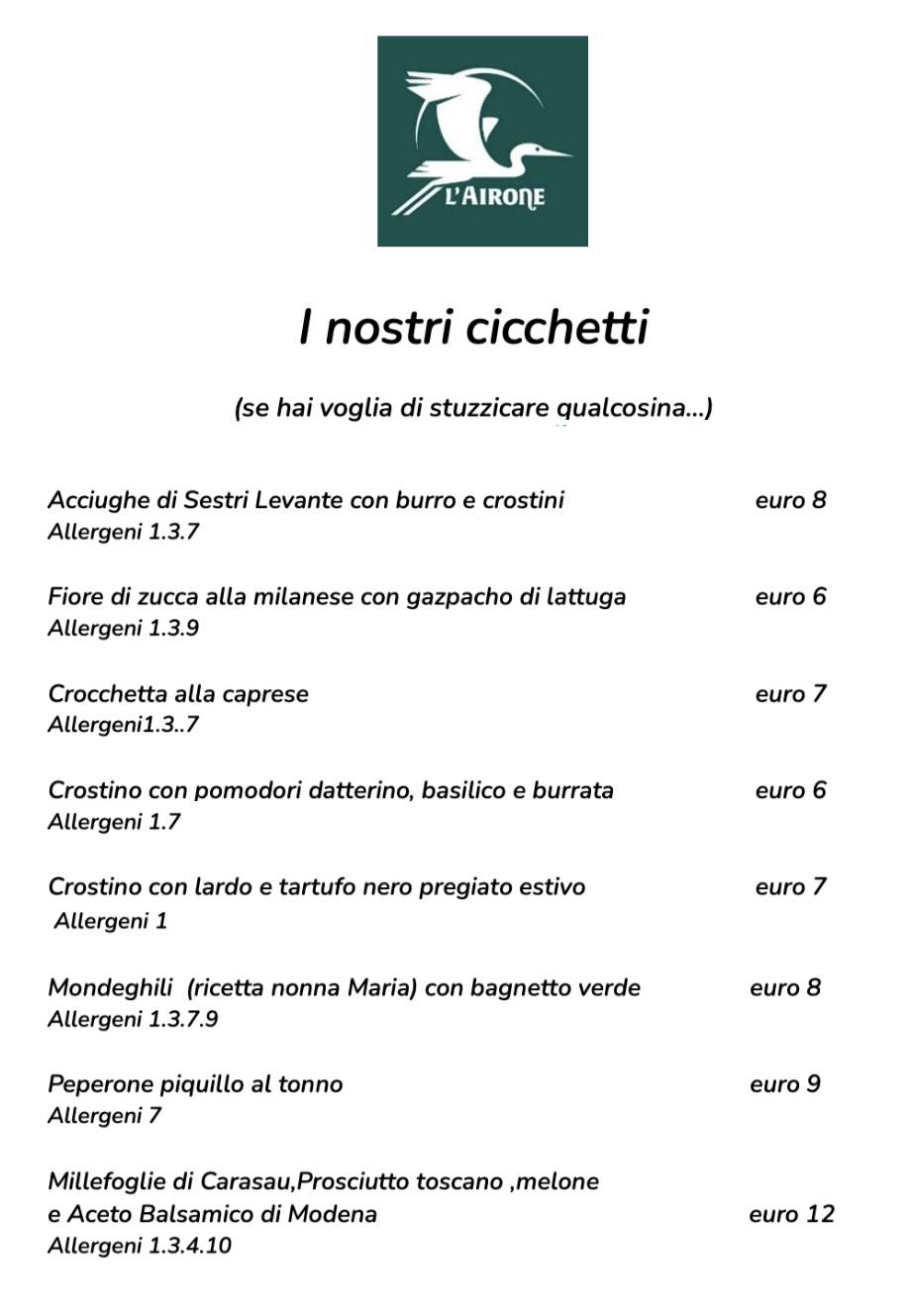 Menu di L’Airone - Ristorante Enoteca 