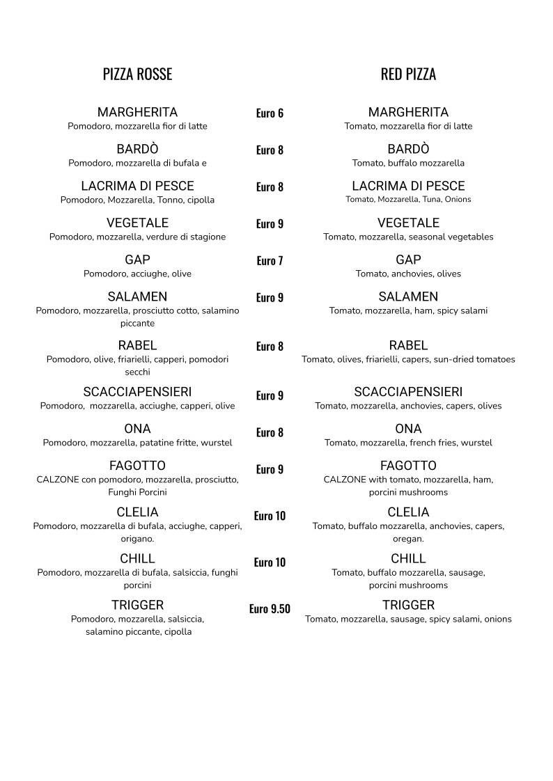 Menu di L'Ambaradan Pizzeria Ristorante 