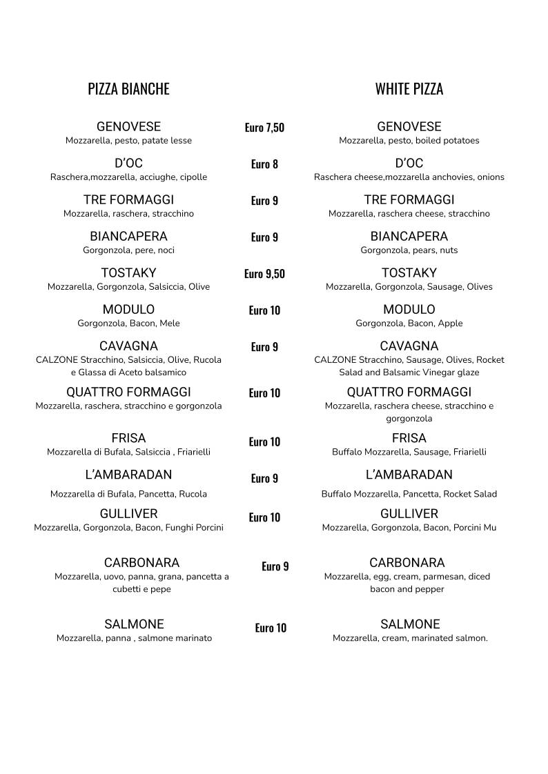 Menu di L'Ambaradan Pizzeria Ristorante 